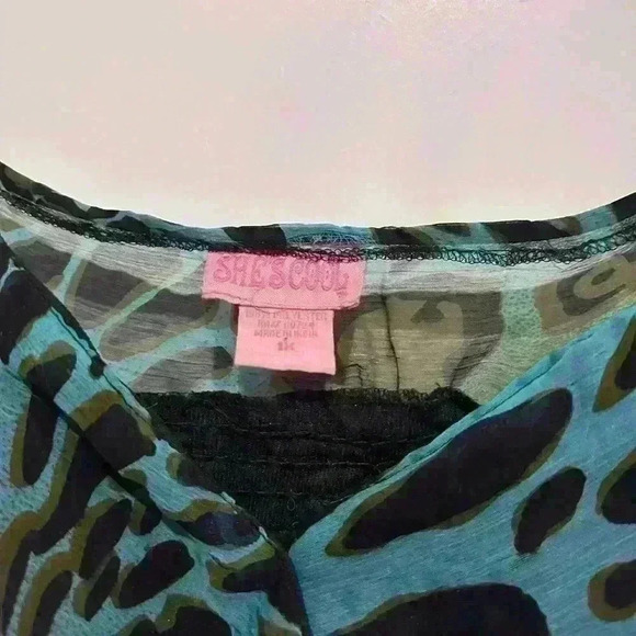 1X She’s Cool Blue & Green leopard print sheer overlay maxi dress 2k - Picture 3 of 4